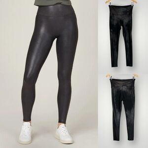 Spanx Faux Leather Leggings Size Large Shaping Waistband Smoothing Black